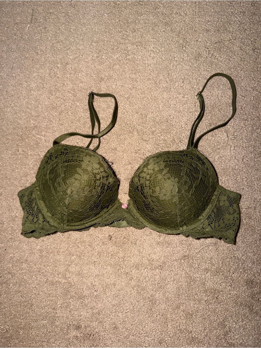 PINK Victoria's Secret Olive Green Lace Push-Up Bra